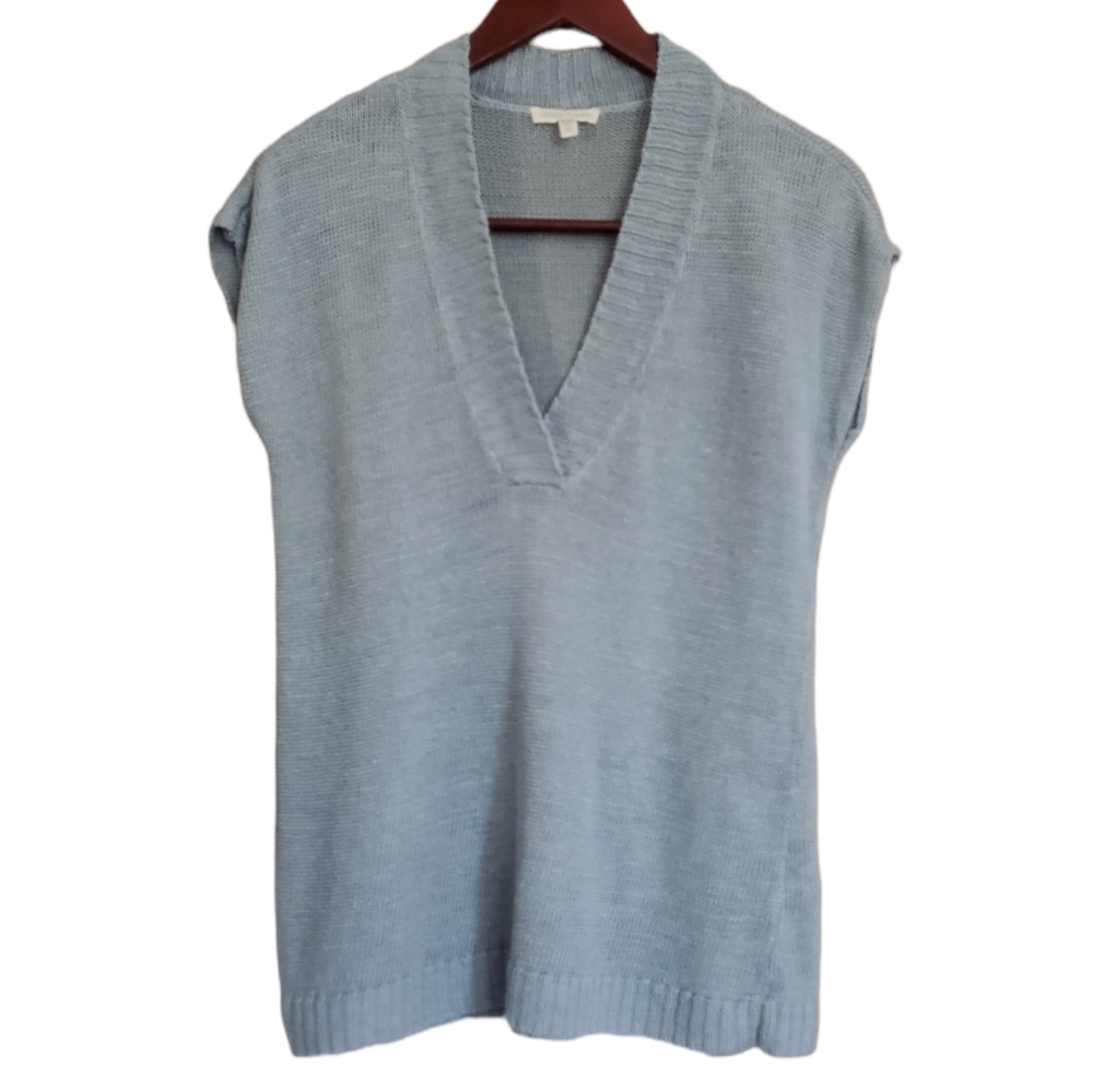 Eileen Fisher Light Blue V-Neck Sleeveless Knit Sweater